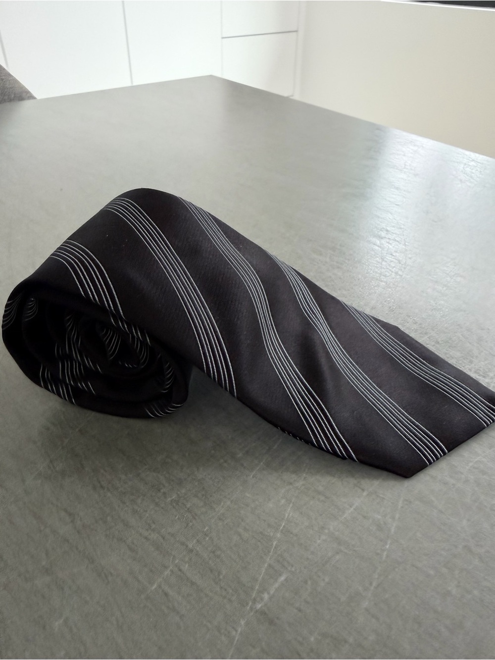 Lanvin Black Tie with Thin White Diagonal Stripes